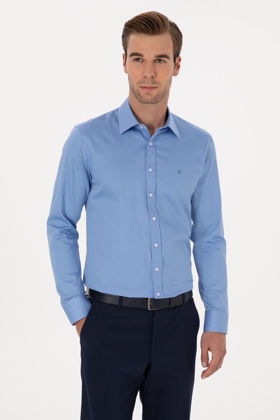 Koyu Mavi Slim Fit %100 Pamuk Klasik Gömlek - 50318179073