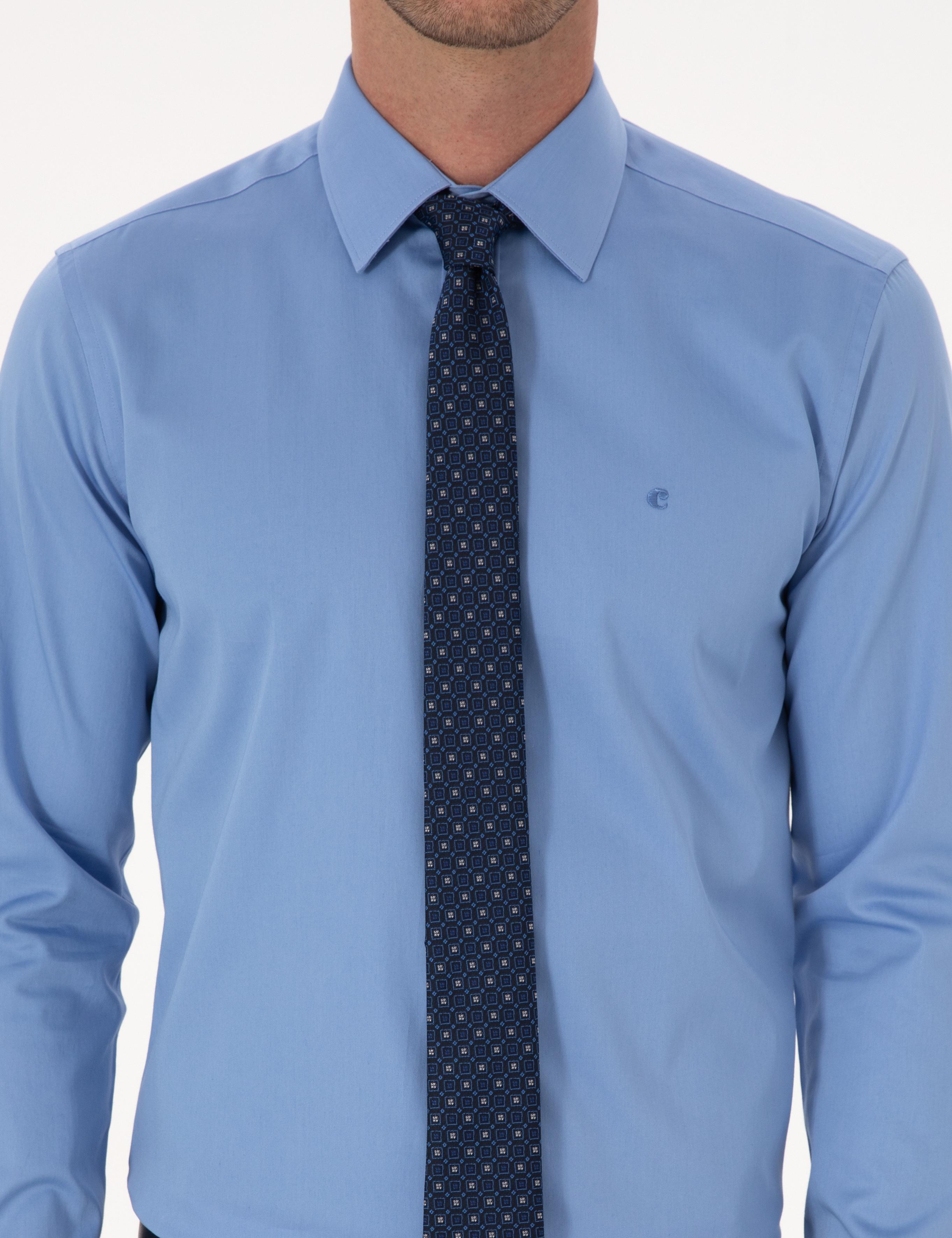 Koyu Mavi Slim Fit %100 Pamuk Klasik Gömlek - 50318179073