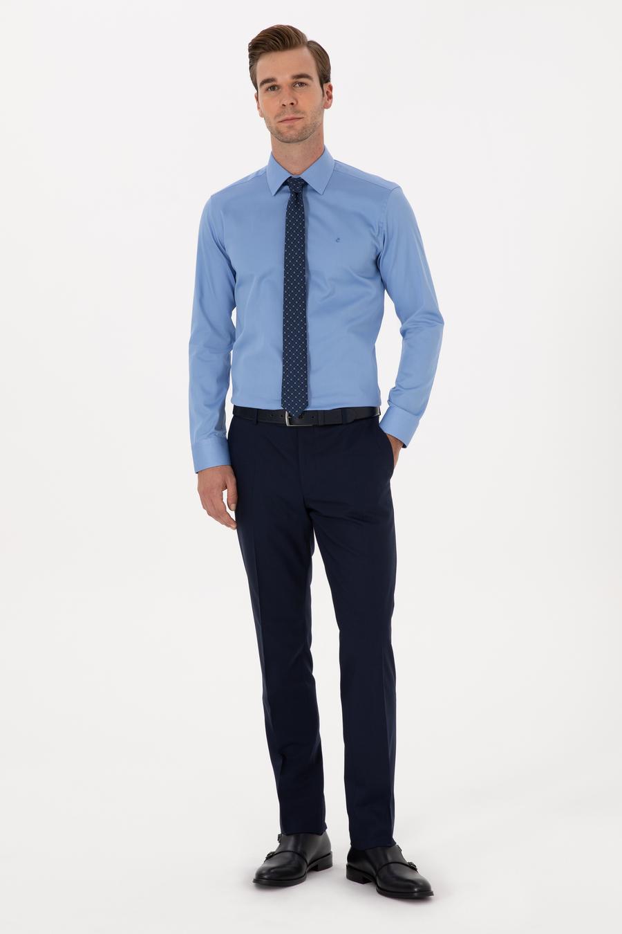 Koyu Mavi Slim Fit %100 Pamuk Klasik Gömlek - 50318179073