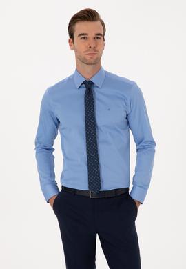 Koyu Mavi Slim Fit %100 Pamuk Klasik Gömlek