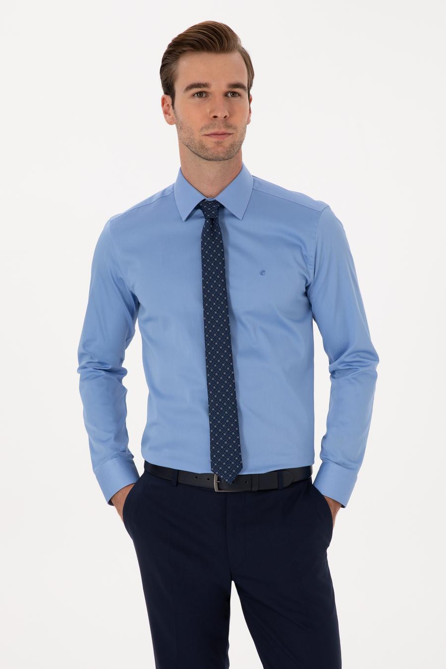 Koyu Mavi Slim Fit %100 Pamuk Klasik Gömlek - 50318179073