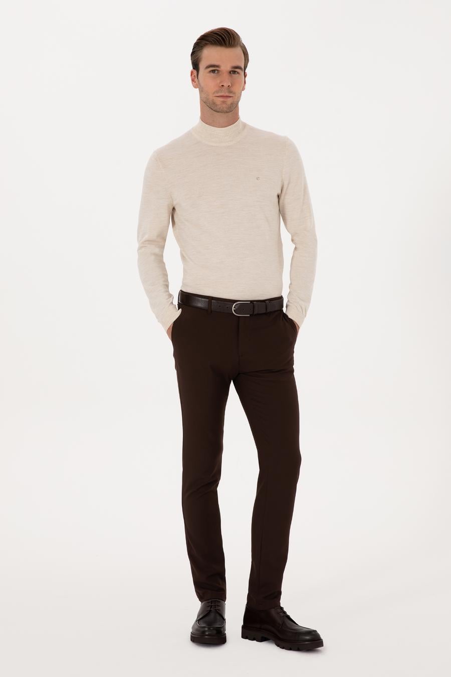 Kahverengi Slim Fit Kanvas Pantolon - 50319449043