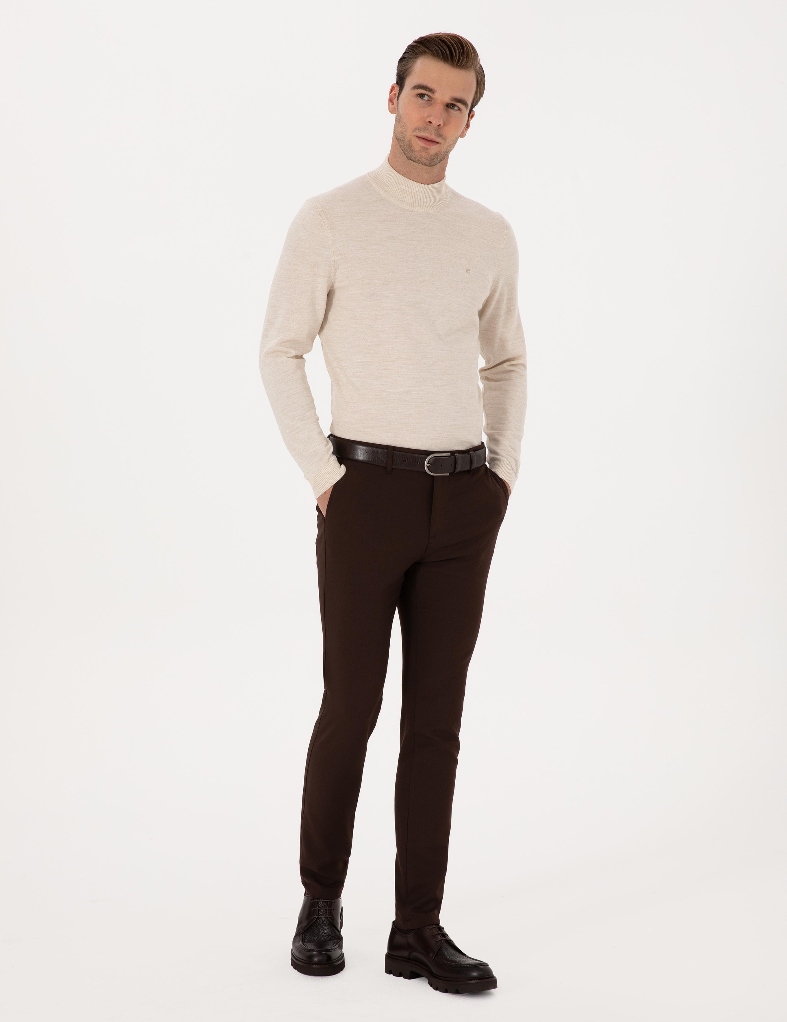 Kahverengi Slim Fit Kanvas Pantolon - 50319449043