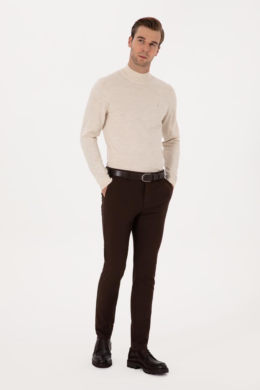 Kahverengi Slim Fit Kanvas Pantolon - 50319449043