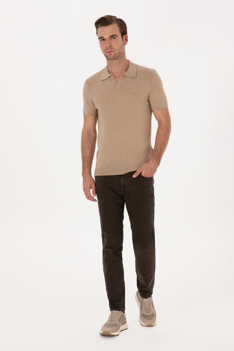 Kum Slim Fit Apaş YakaTriko T-shirt - 50313020048