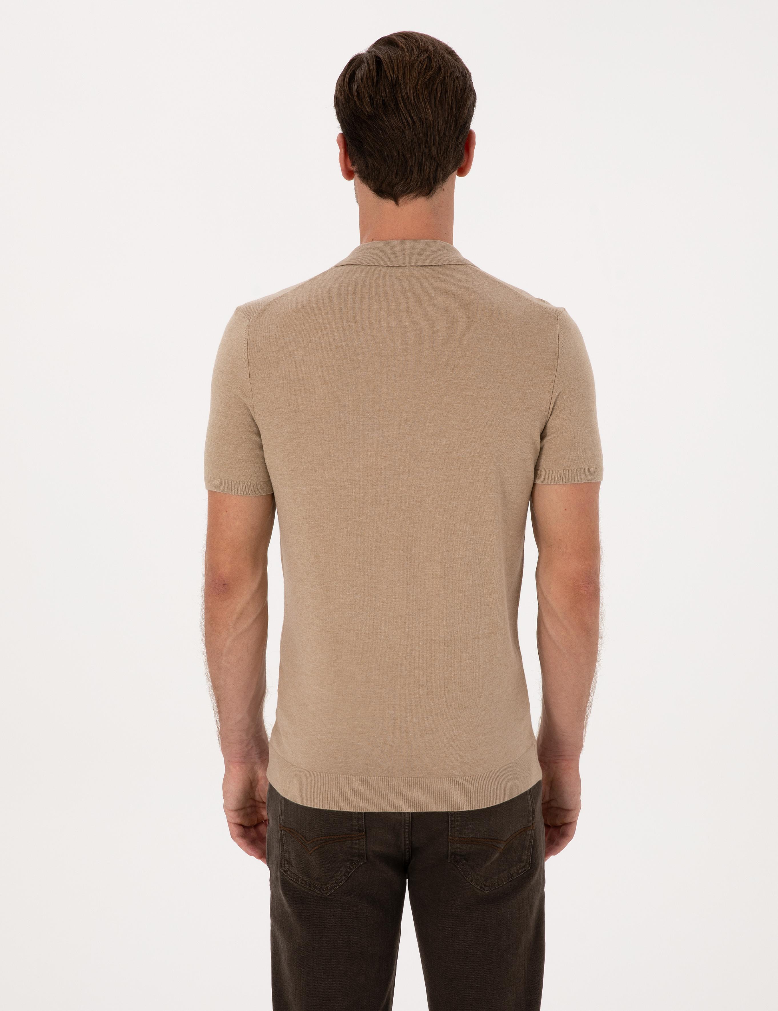 Kum Slim Fit Apaş YakaTriko T-shirt - 50313020048