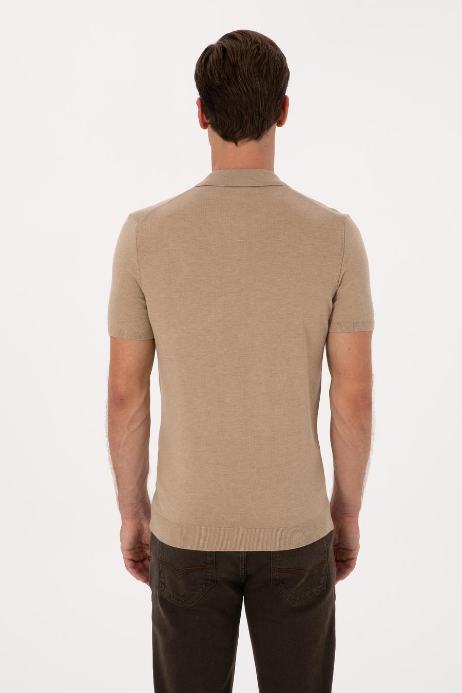 Kum Slim Fit Apaş YakaTriko T-shirt - 50313020048