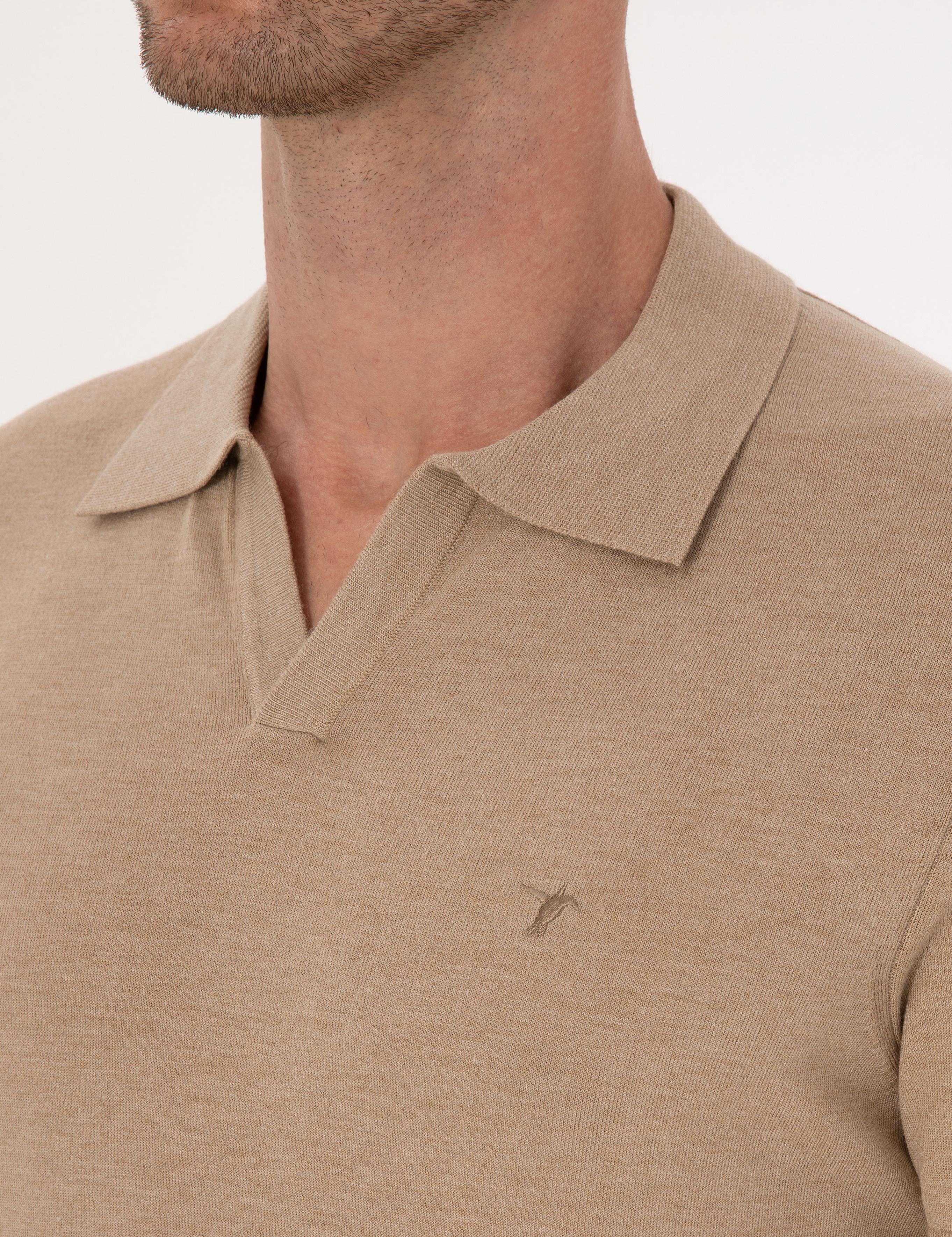 Kum Slim Fit Apaş YakaTriko T-shirt - 50313020048