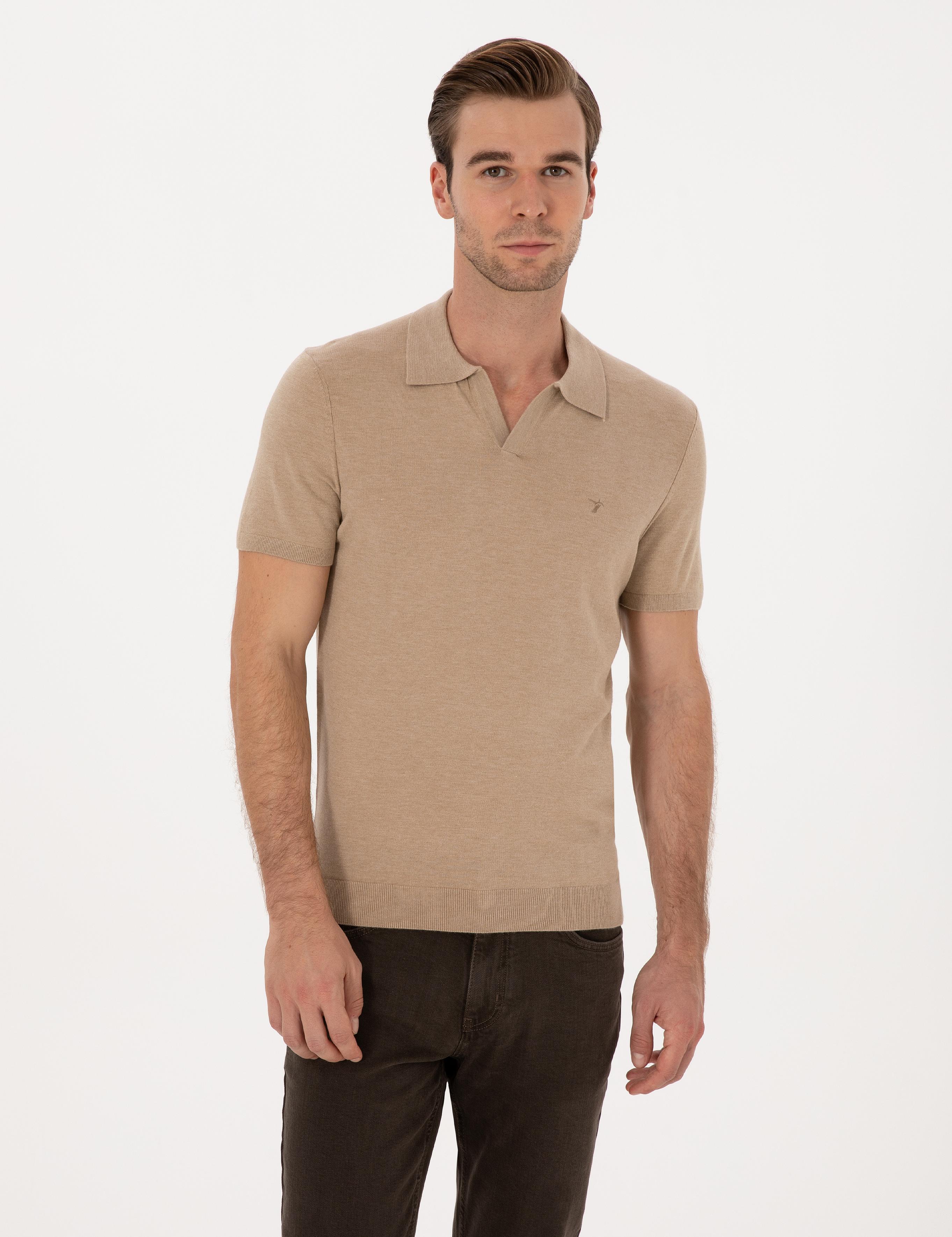 Kum Slim Fit Apaş YakaTriko T-shirt - 50313020048