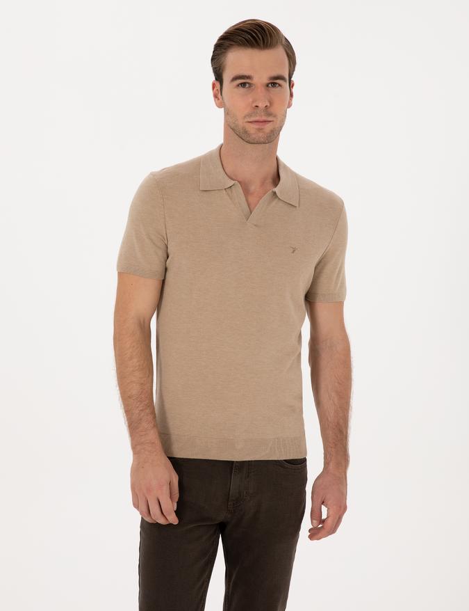Kum Slim Fit Apaş YakaTriko T-shirt