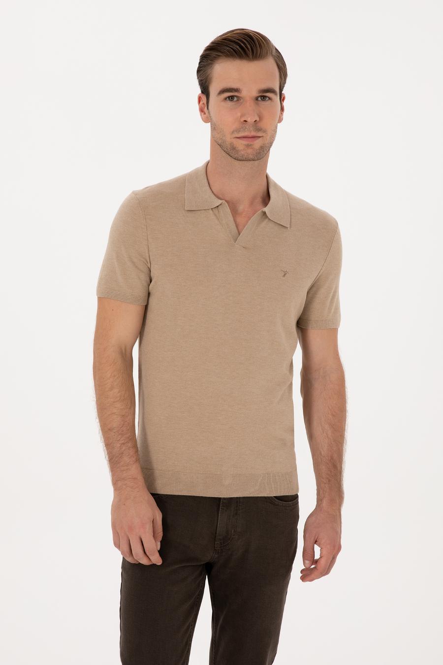 Kum Slim Fit Apaş YakaTriko T-shirt - 50313020048
