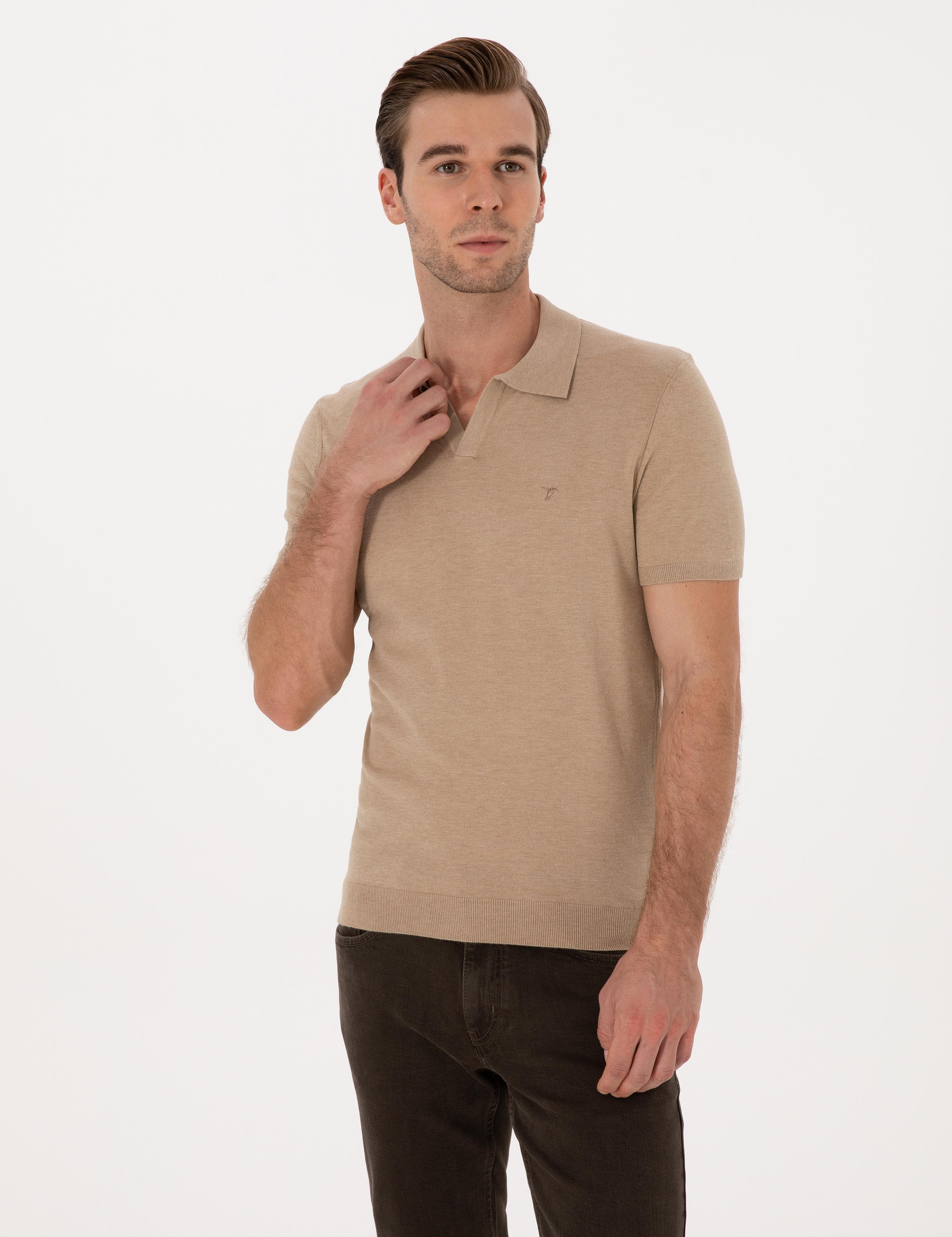 Kum Slim Fit Apaş YakaTriko T-shirt - 50313020048