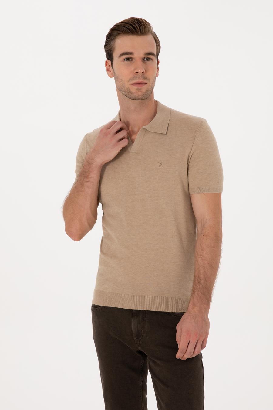 Kum Slim Fit Apaş YakaTriko T-shirt - 50313020048