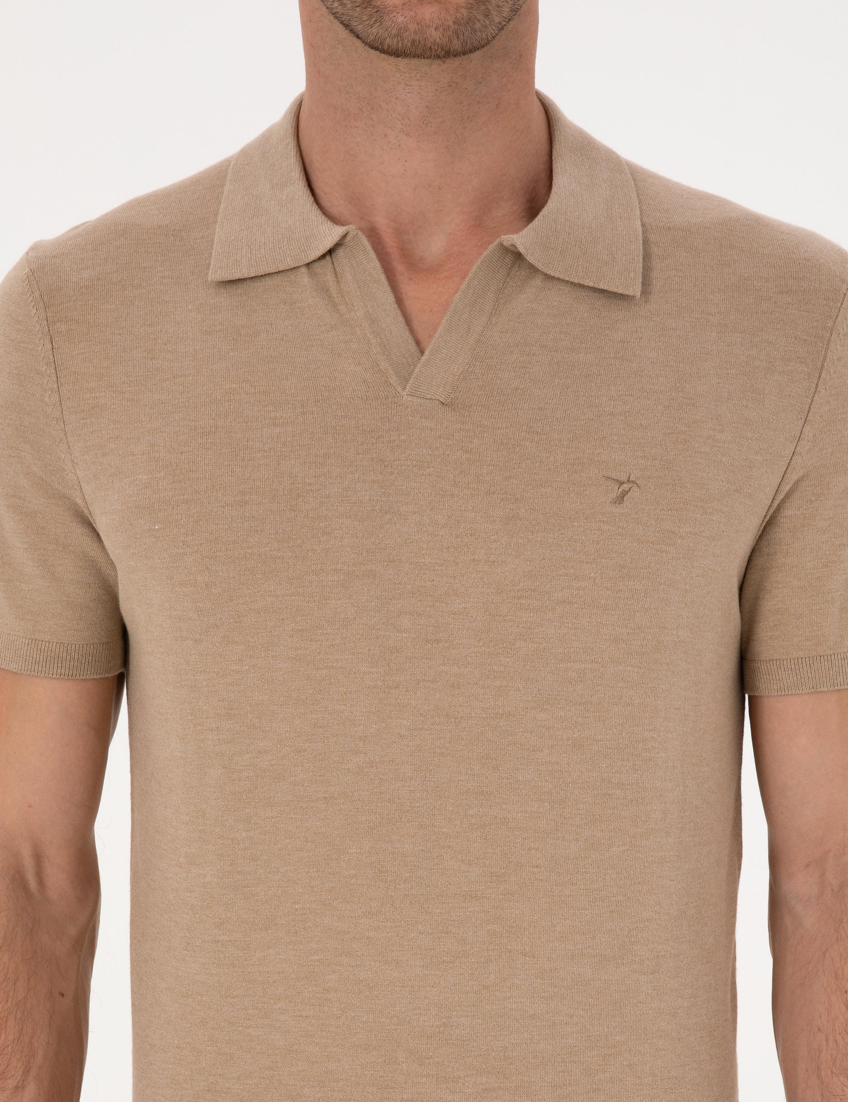 Kum Slim Fit Apaş YakaTriko T-shirt - 50313020048