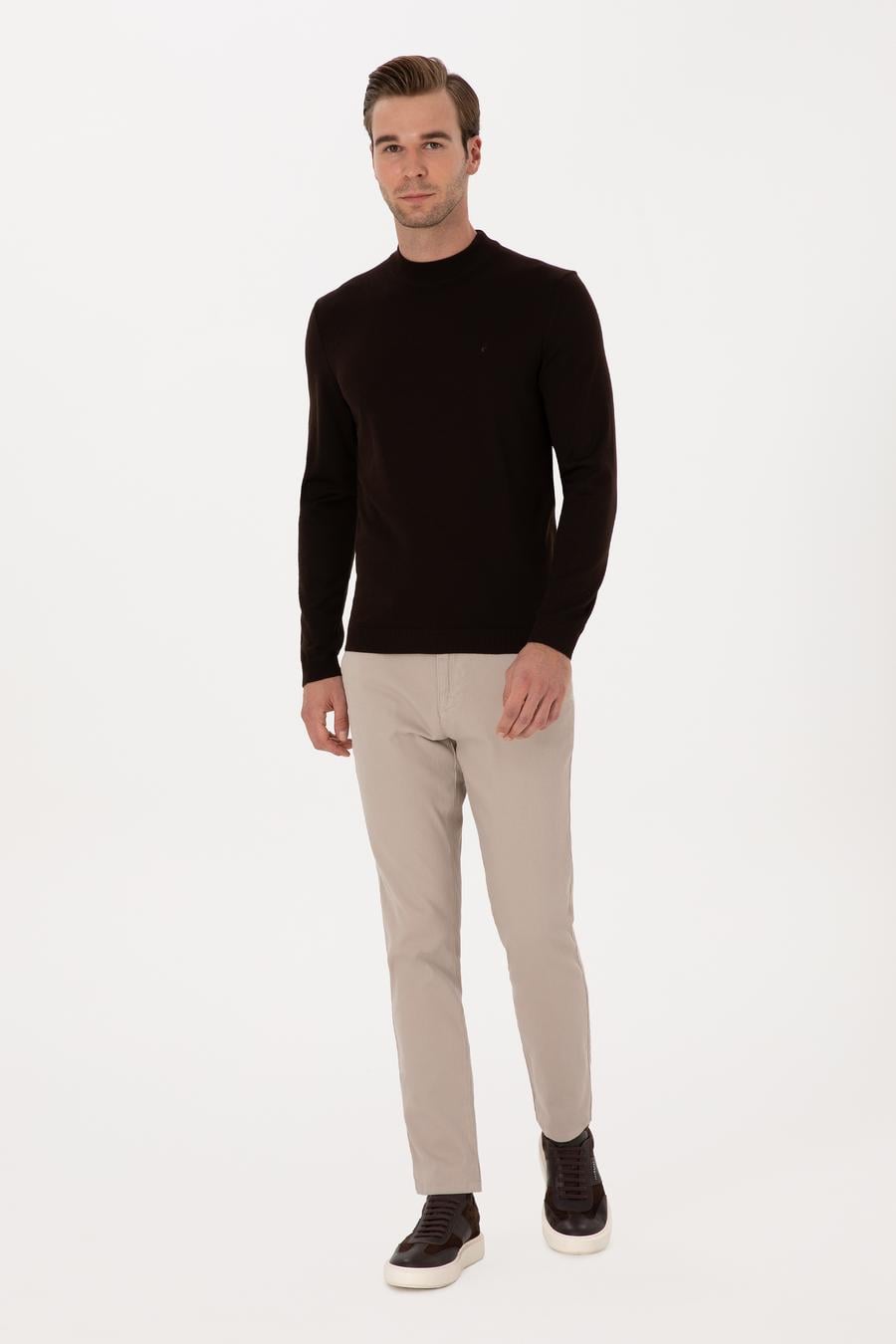 Taş Slim Fit Pamuk Karışımlı Armürlü Kanvas Pantolon - 50314084038