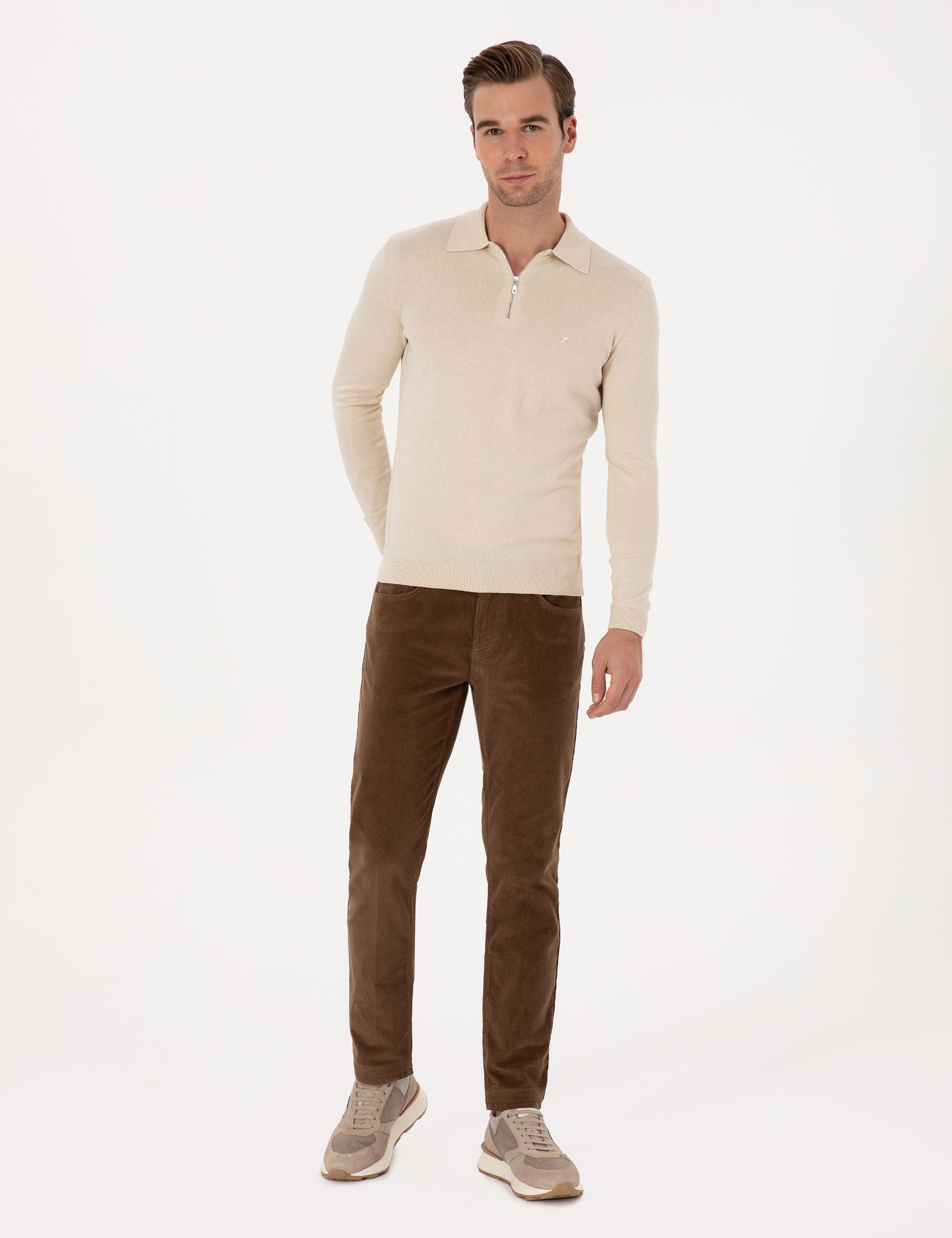 Vizon Straight Fit Pamuk Karışımlı İnce Fitilli Kadife Kanvas Pantolon - 50314000153