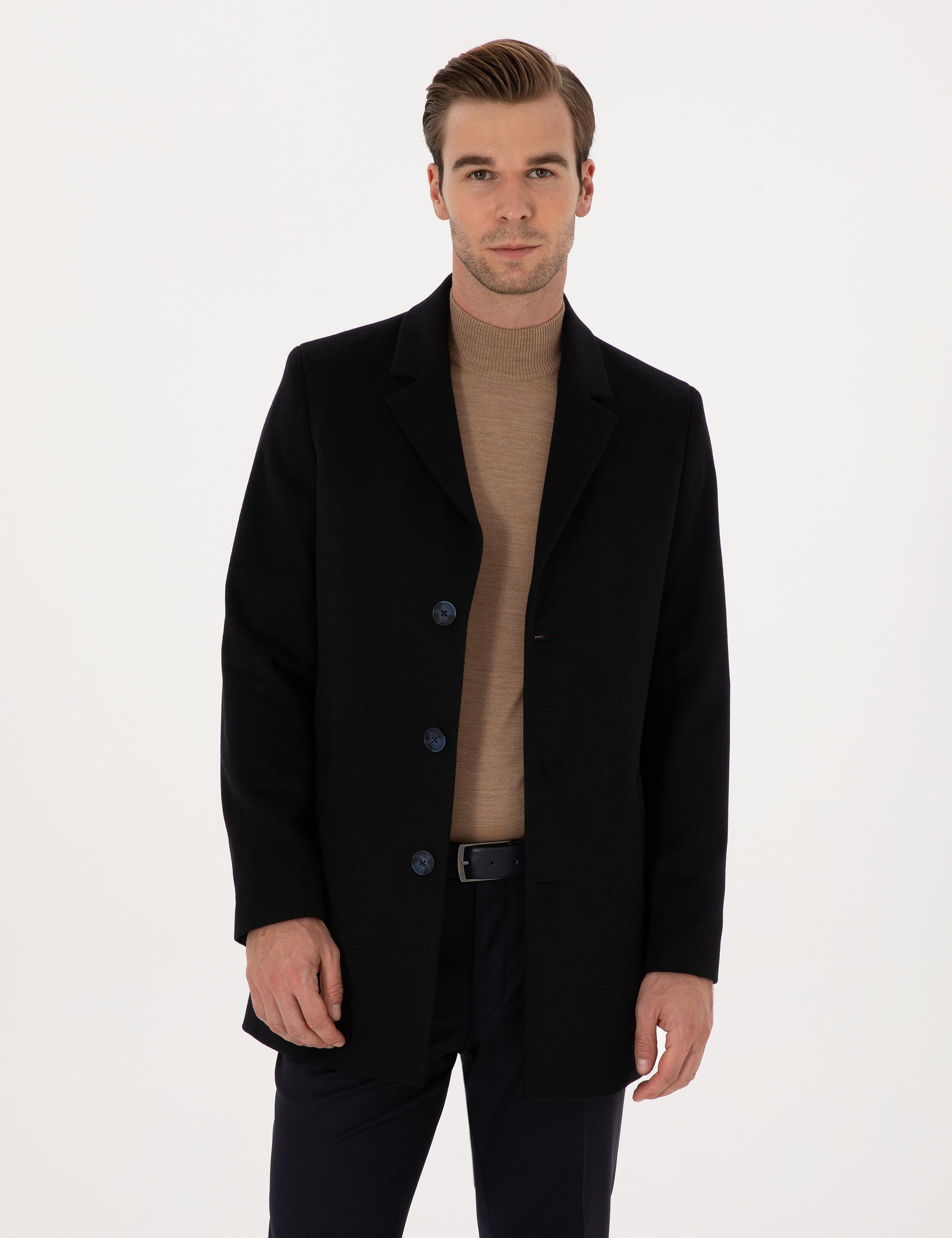 Lacivert Ex Slim Fit Yün Karışımlı Palto - 50314593015