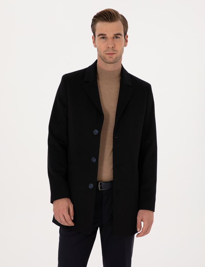 Lacivert Ex Slim Fit Yün Karışımlı Palto
