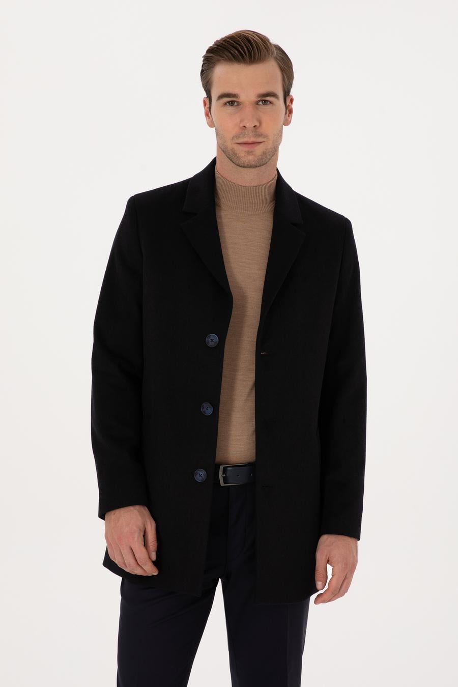 Lacivert Ex Slim Fit Yün Karışımlı Palto - 50314593015