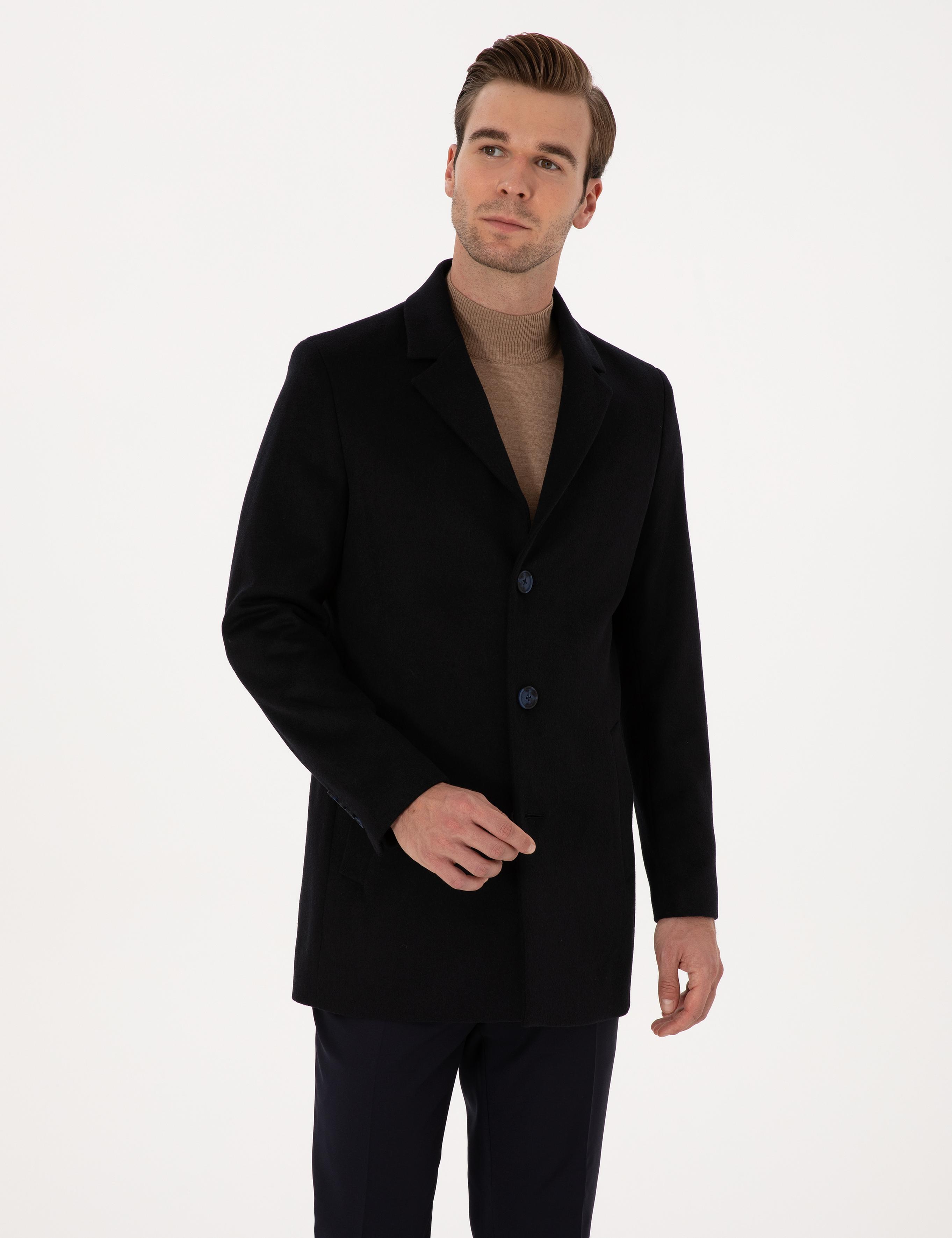 Lacivert Ex Slim Fit Yün Karışımlı Palto - 50314593015