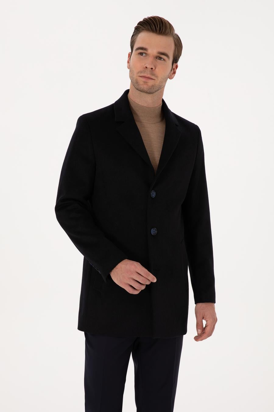 Lacivert Ex Slim Fit Yün Karışımlı Palto - 50314593015