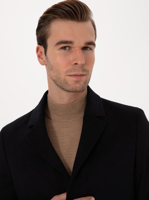 Lacivert Ex Slim Fit Yün Karışımlı Palto