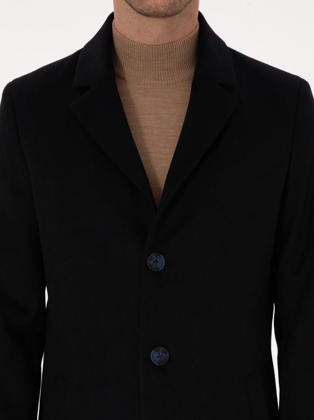 Lacivert Ex Slim Fit Yün Karışımlı Palto