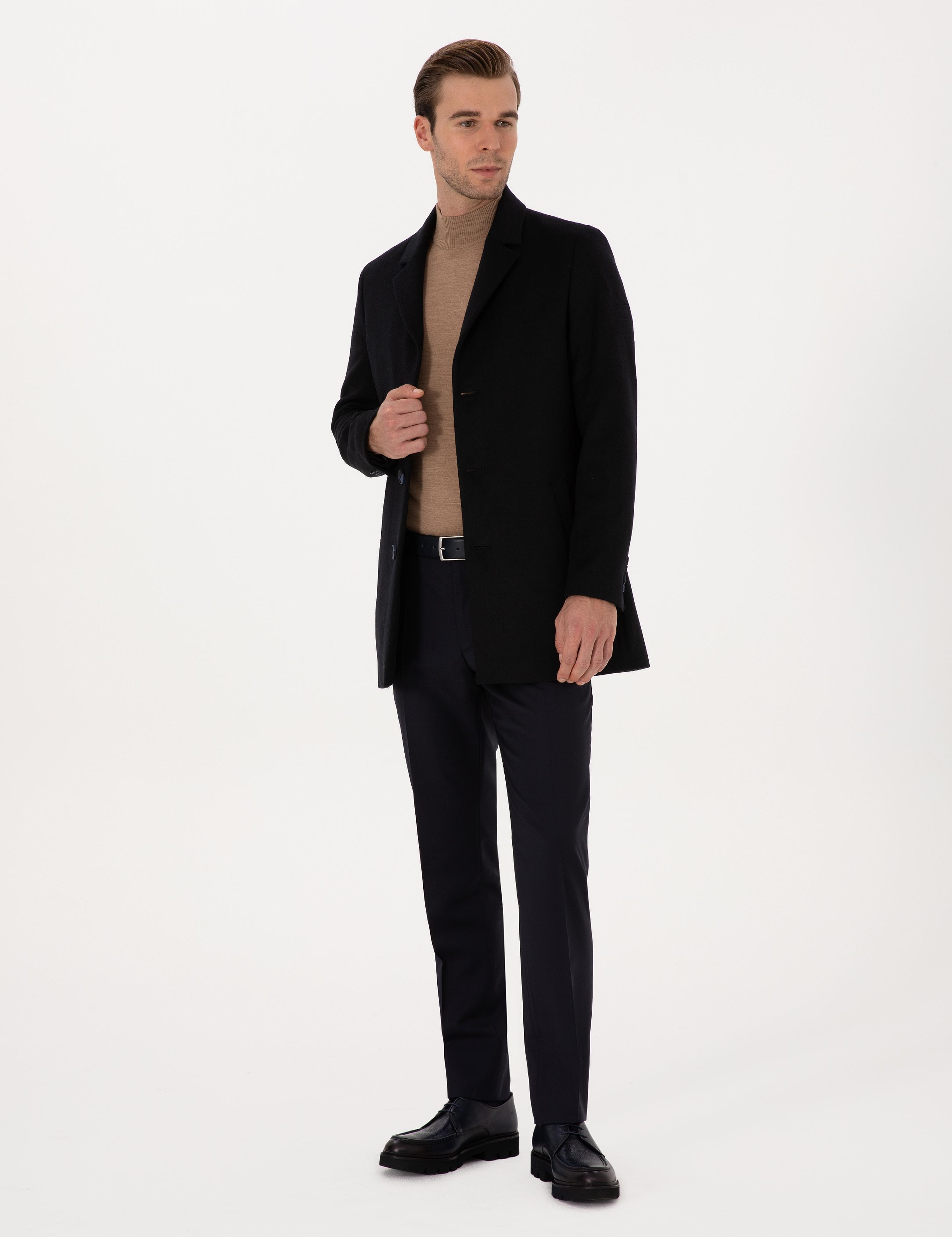 Lacivert Ex Slim Fit Yün Karışımlı Palto - 50314593015