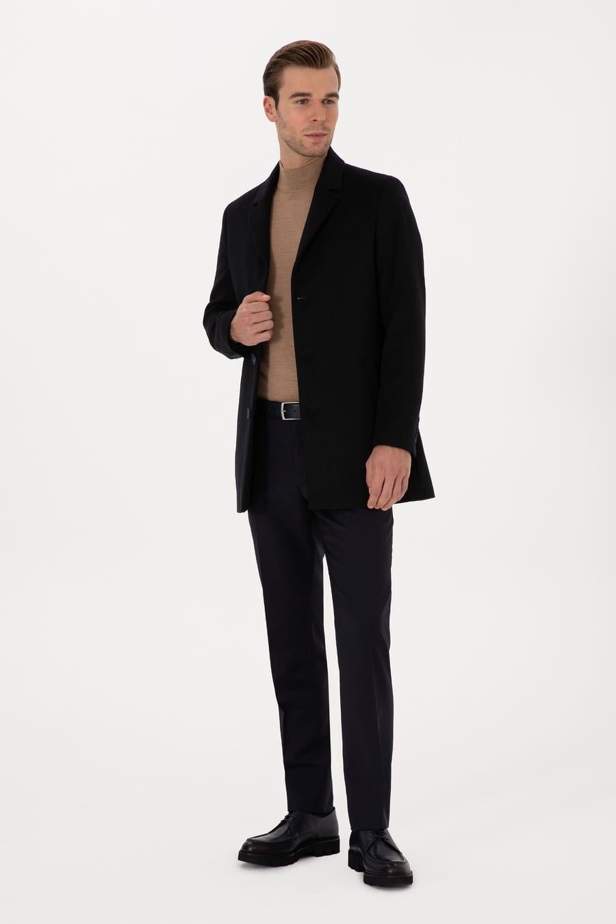 Lacivert Ex Slim Fit Yün Karışımlı Palto - 50314593015