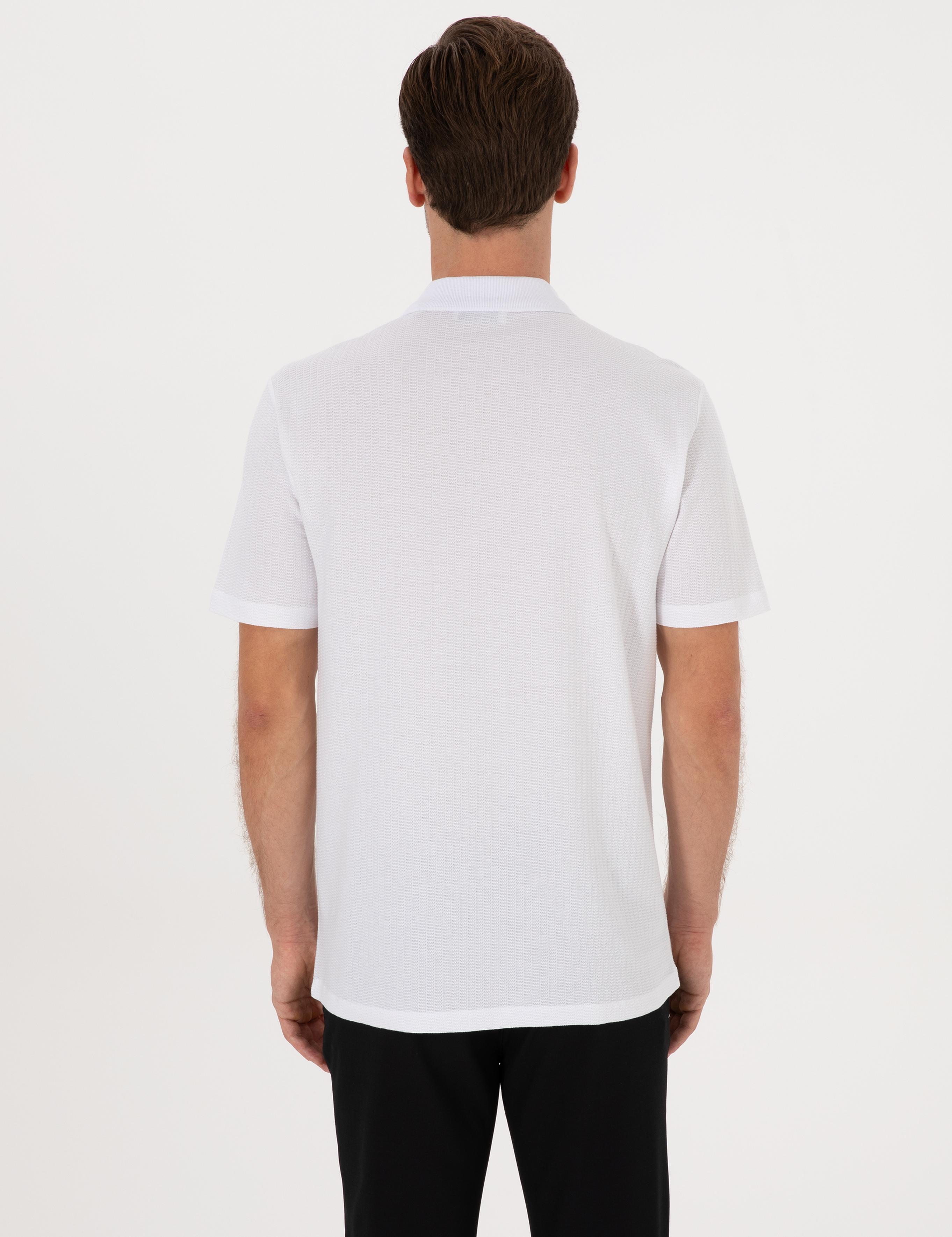 Beyaz Regular Fit %100 Pamuk Fermuarlı Polo Yaka T-shirt - 50300835005