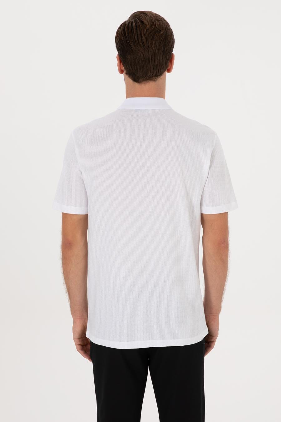 Beyaz Regular Fit %100 Pamuk Fermuarlı Polo Yaka T-shirt - 50300835005