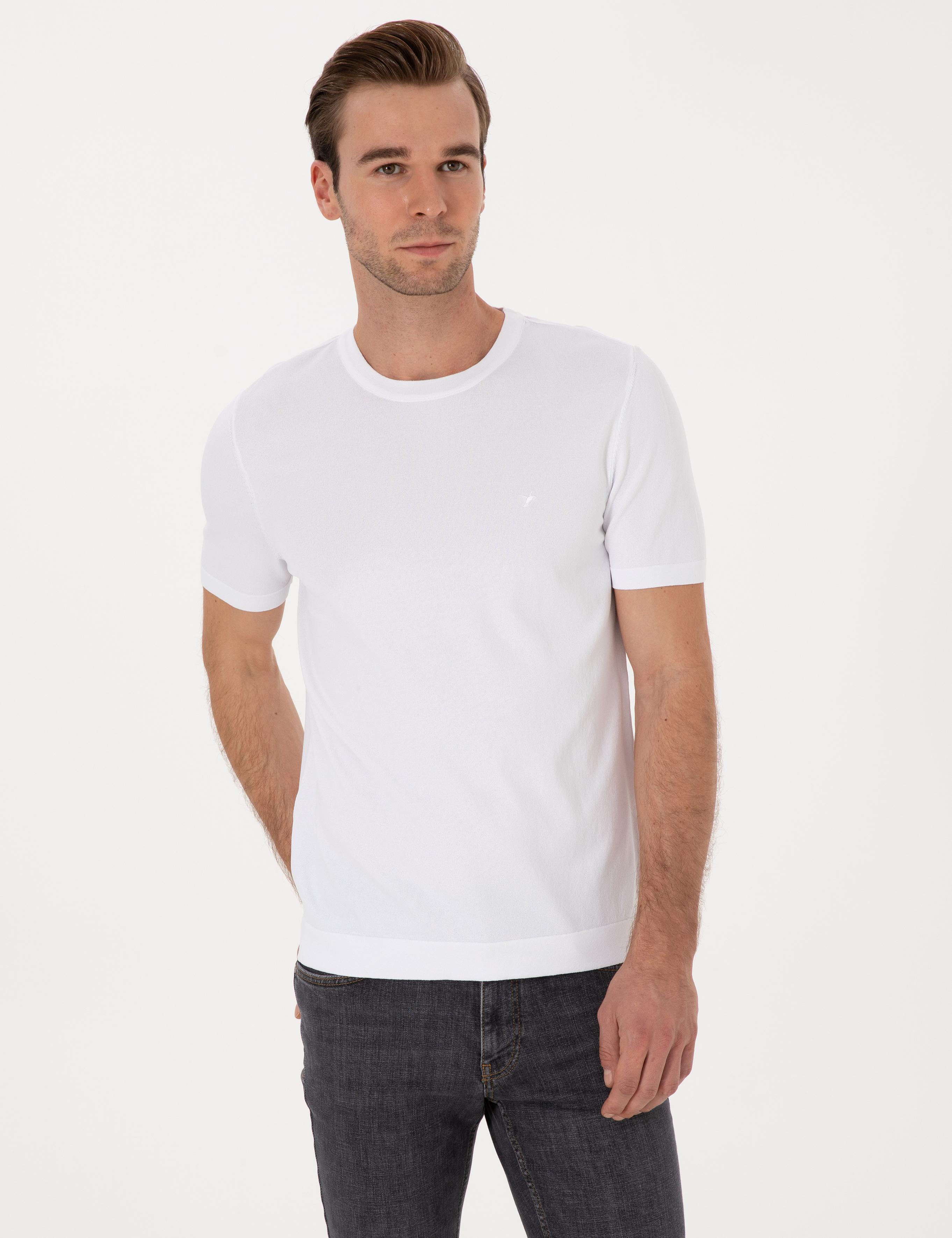 Beyaz Slim Fit Bisiklet Yaka Triko T-shirt - 50314608005