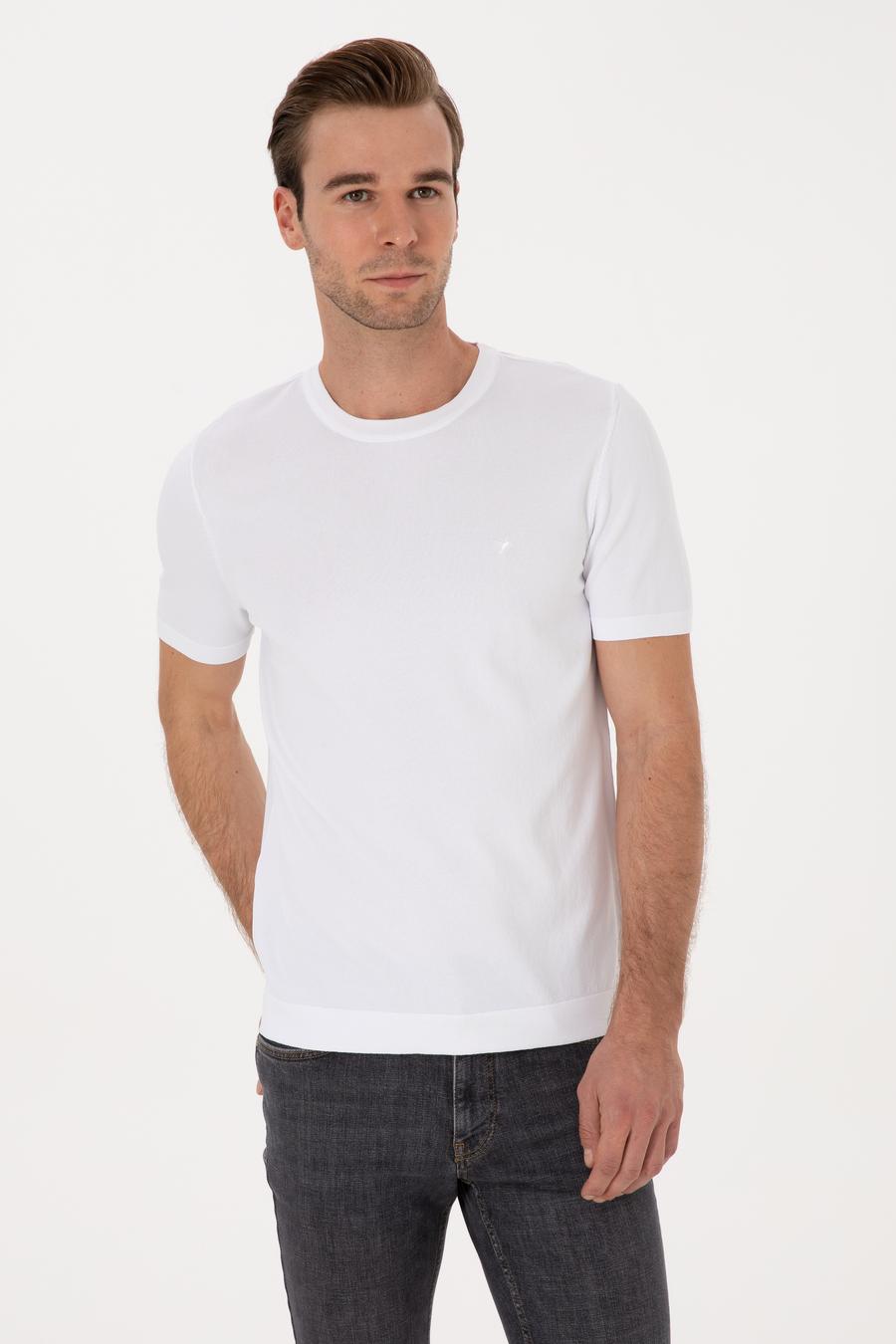 Beyaz Slim Fit Bisiklet Yaka Triko T-shirt - 50314608005