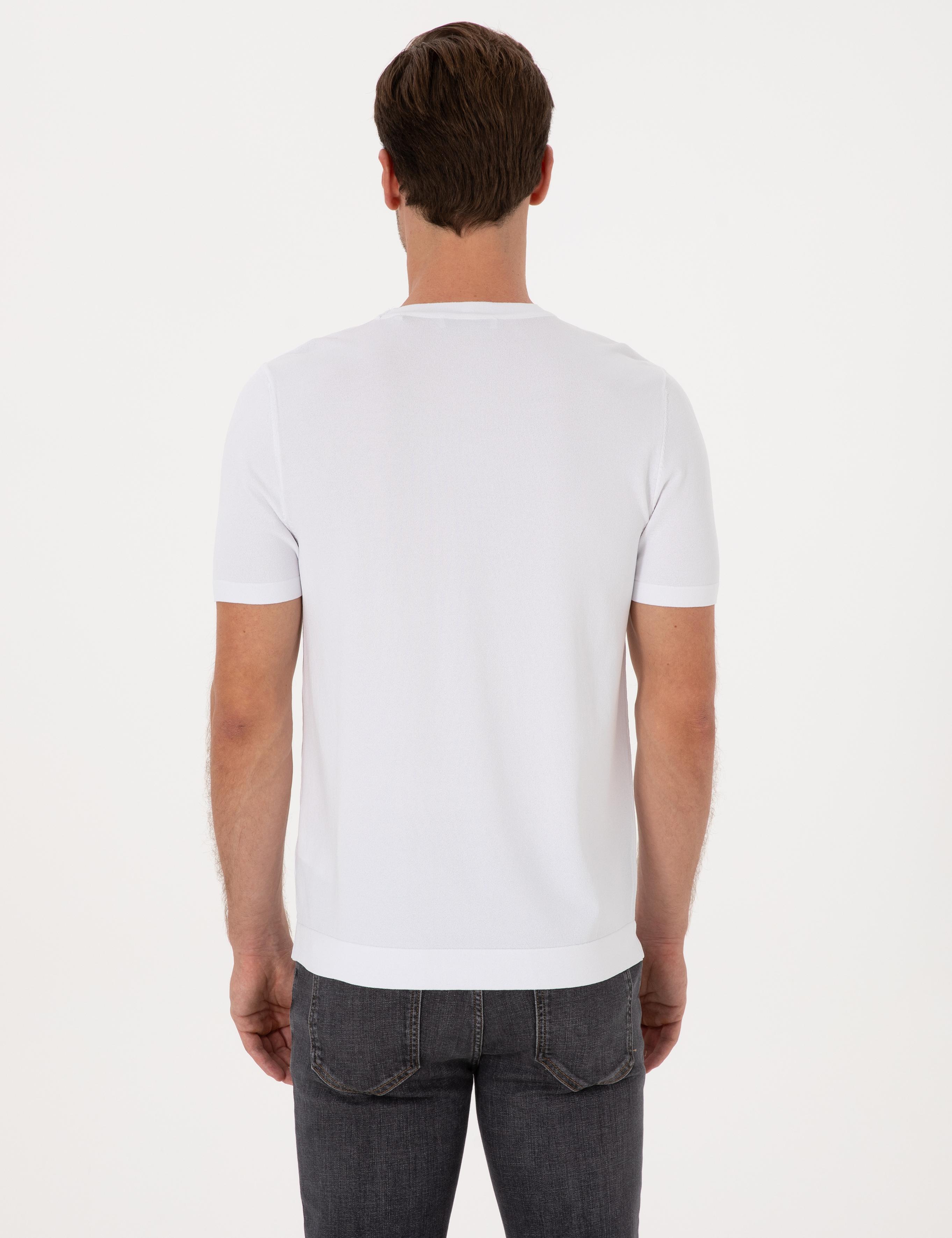 Beyaz Slim Fit Bisiklet Yaka Triko T-shirt - 50314608005