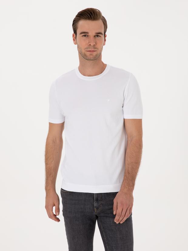 Beyaz Slim Fit Bisiklet Yaka Triko T-shirt