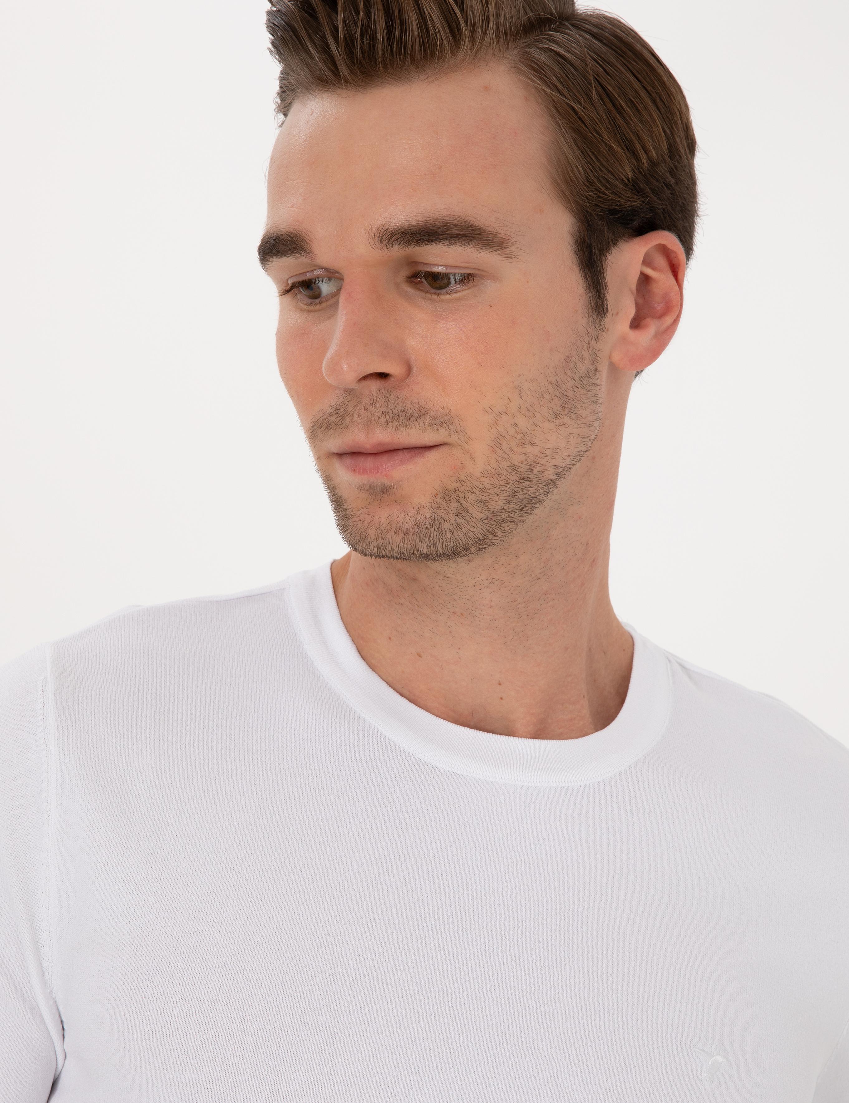 Beyaz Slim Fit Bisiklet Yaka Triko T-shirt - 50314608005