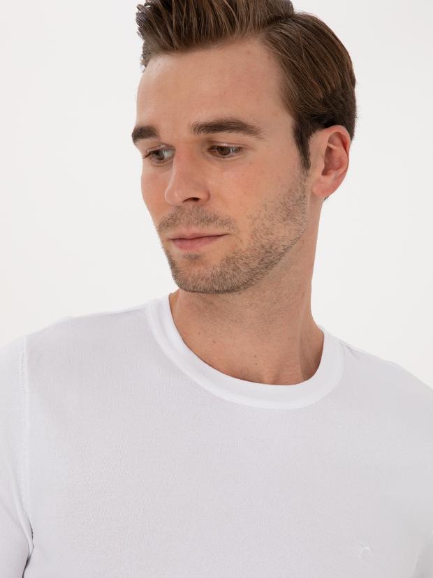 Beyaz Slim Fit Bisiklet Yaka Triko T-shirt