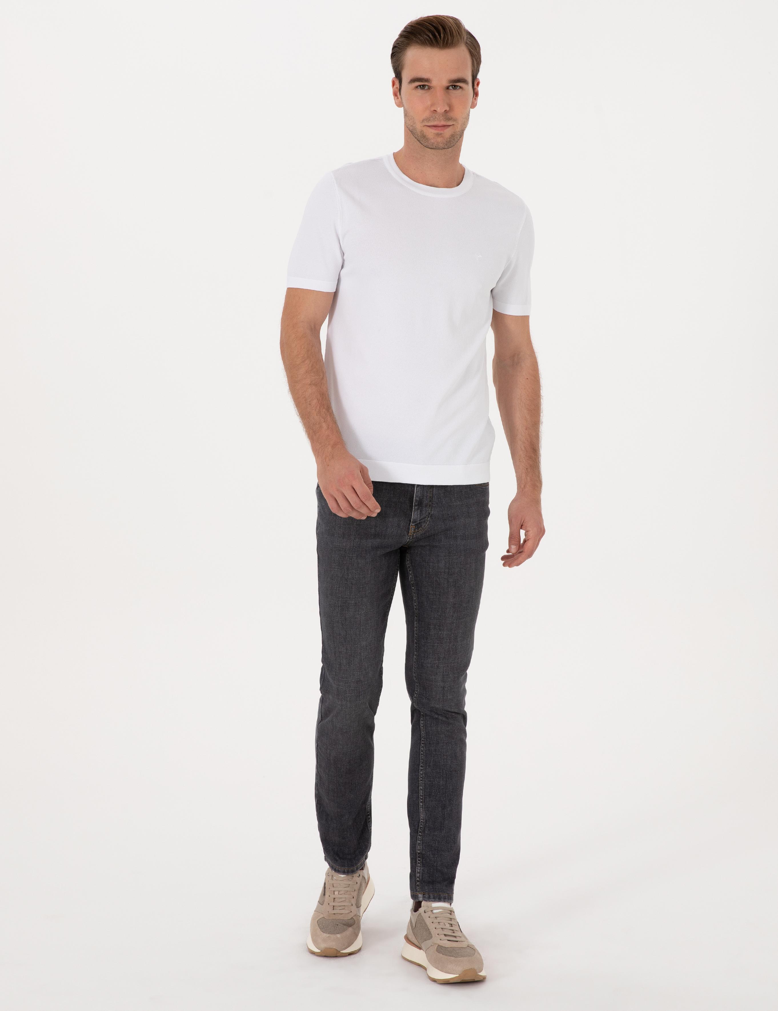 Beyaz Slim Fit Bisiklet Yaka Triko T-shirt - 50314608005