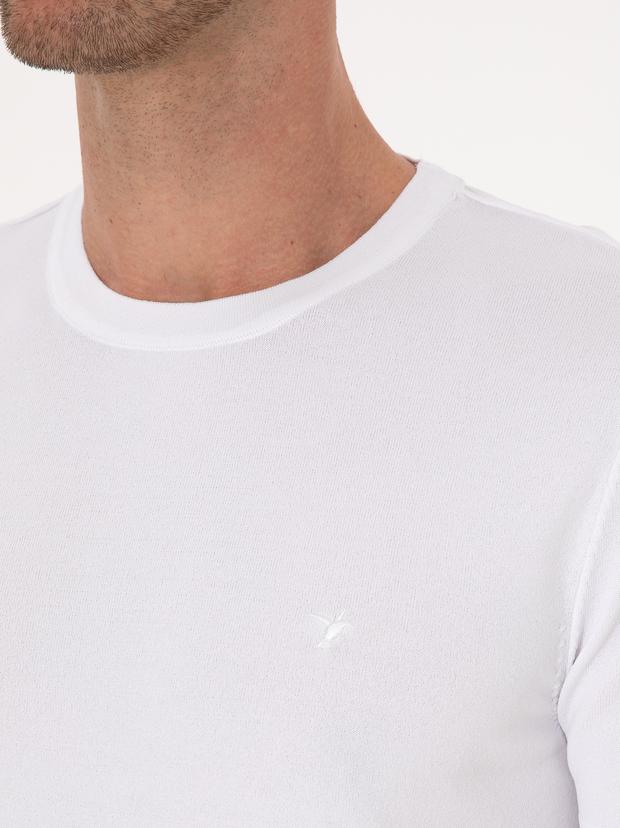 Beyaz Slim Fit Bisiklet Yaka Triko T-shirt