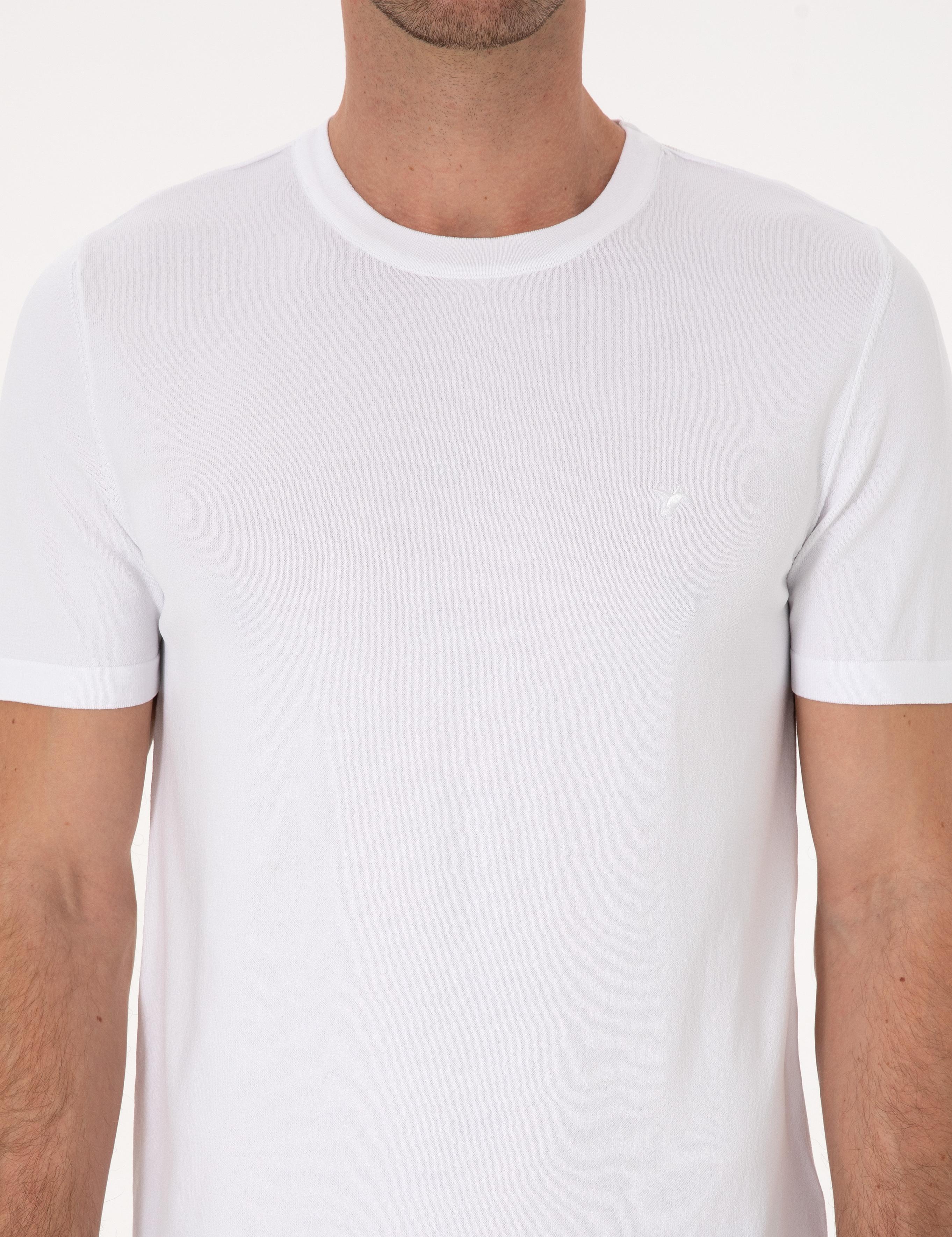 Beyaz Slim Fit Bisiklet Yaka Triko T-shirt - 50314608005