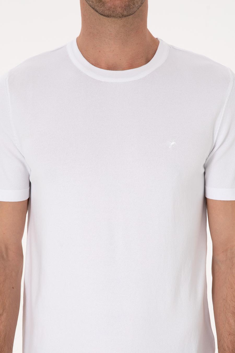 Beyaz Slim Fit Bisiklet Yaka Triko T-shirt - 50314608005