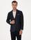 Lacivert Slim Fit Yün Karışımlı Flanel Görünümlü Ceket