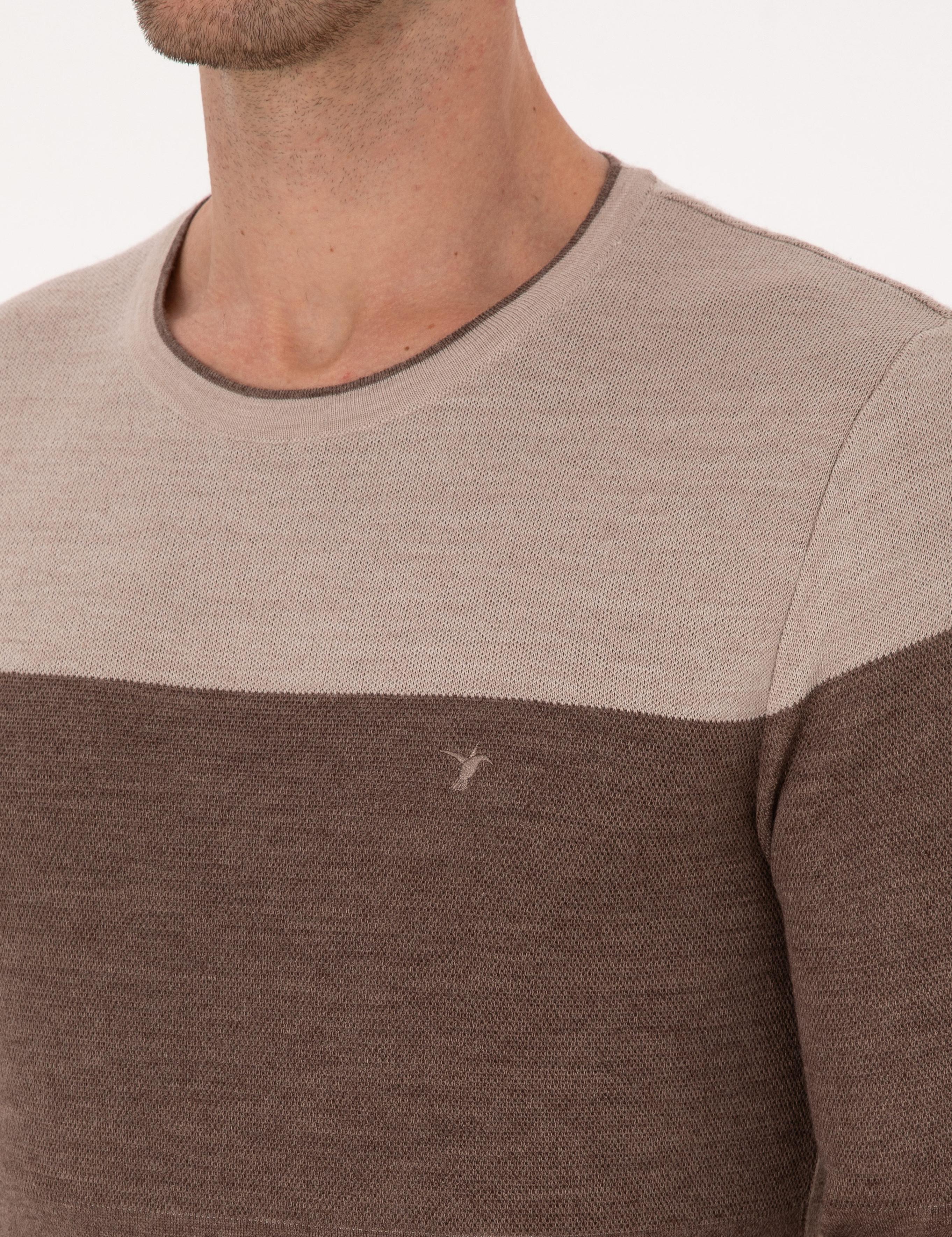 Ekru Regular Fit Yün Karışımlı Bisiklet Yaka Triko Kazak - 50293797014