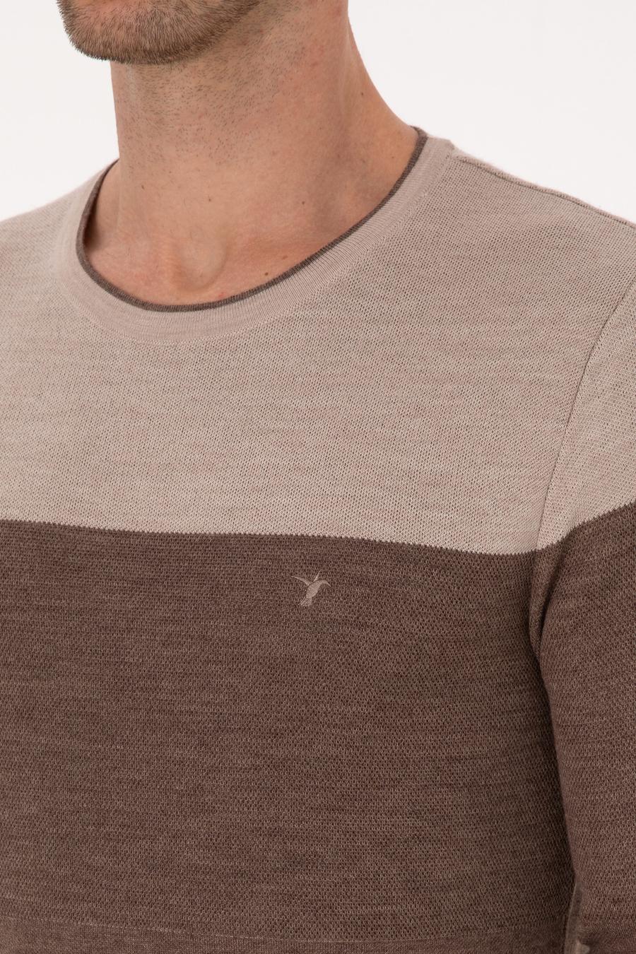 Ekru Regular Fit Yün Karışımlı Bisiklet Yaka Triko Kazak - 50293797014