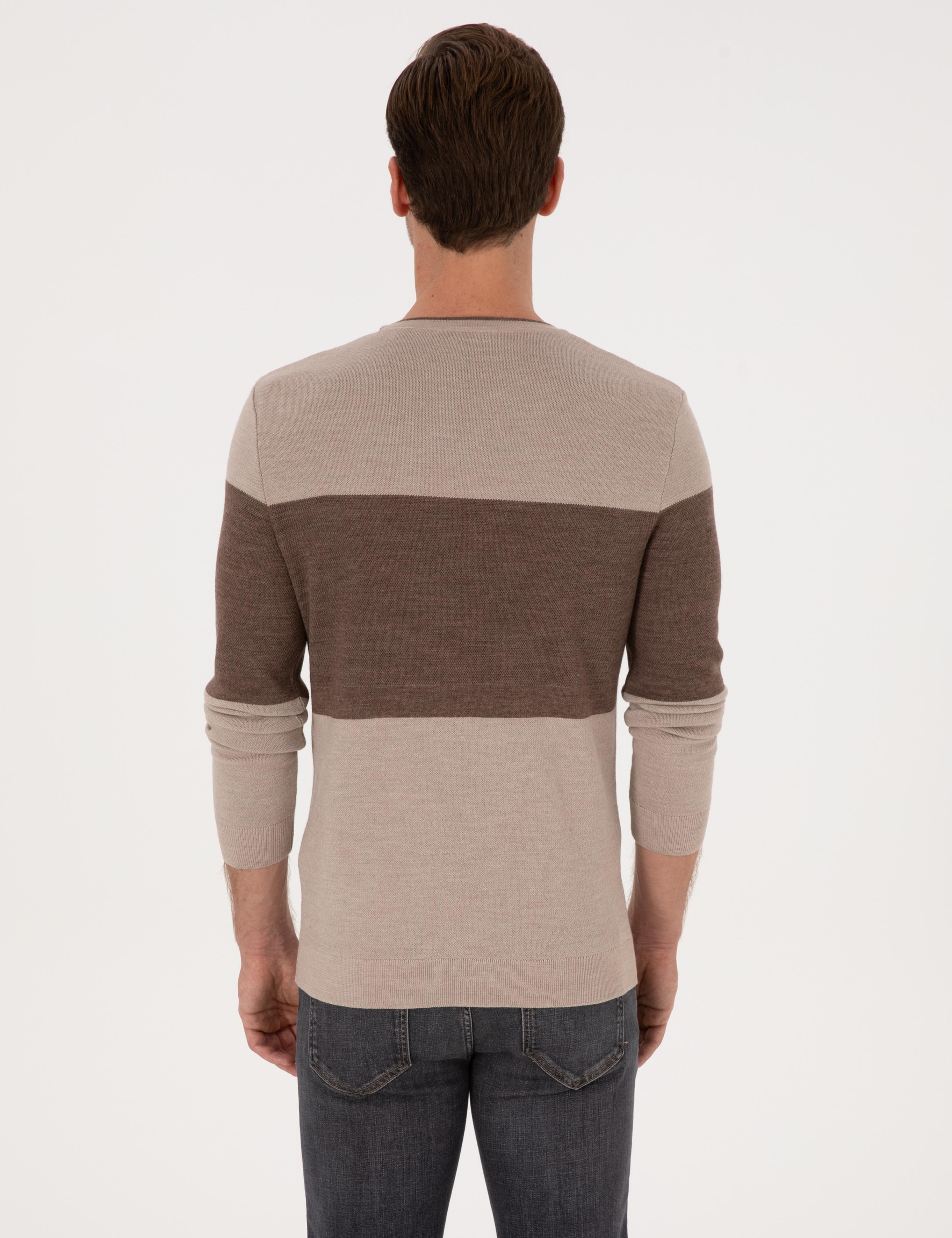 Ekru Regular Fit Yün Karışımlı Bisiklet Yaka Triko Kazak - 50293797014