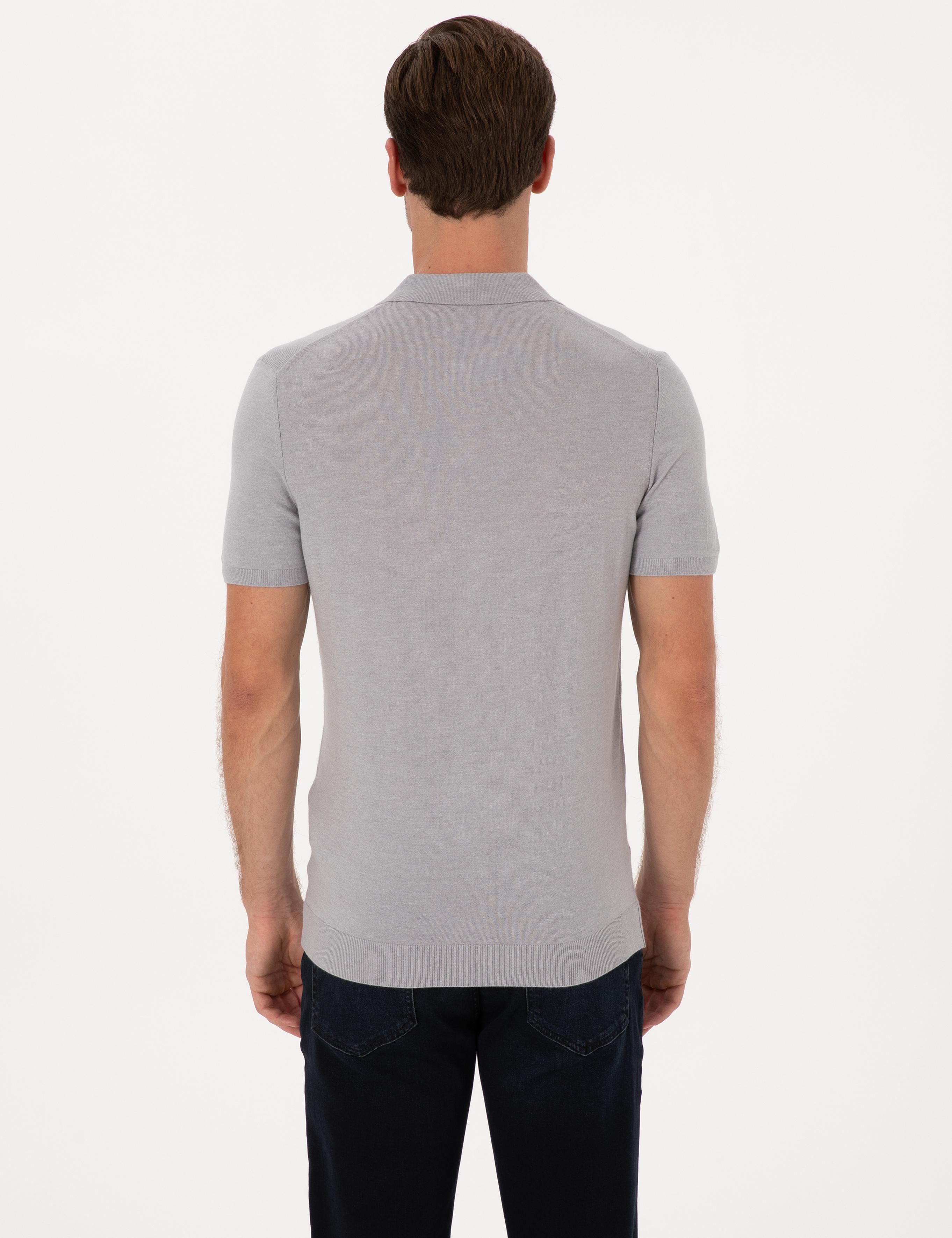 Gri Slim Fit Modal Karışımlı Apaş Yaka Triko T-shirt - 50313020039
