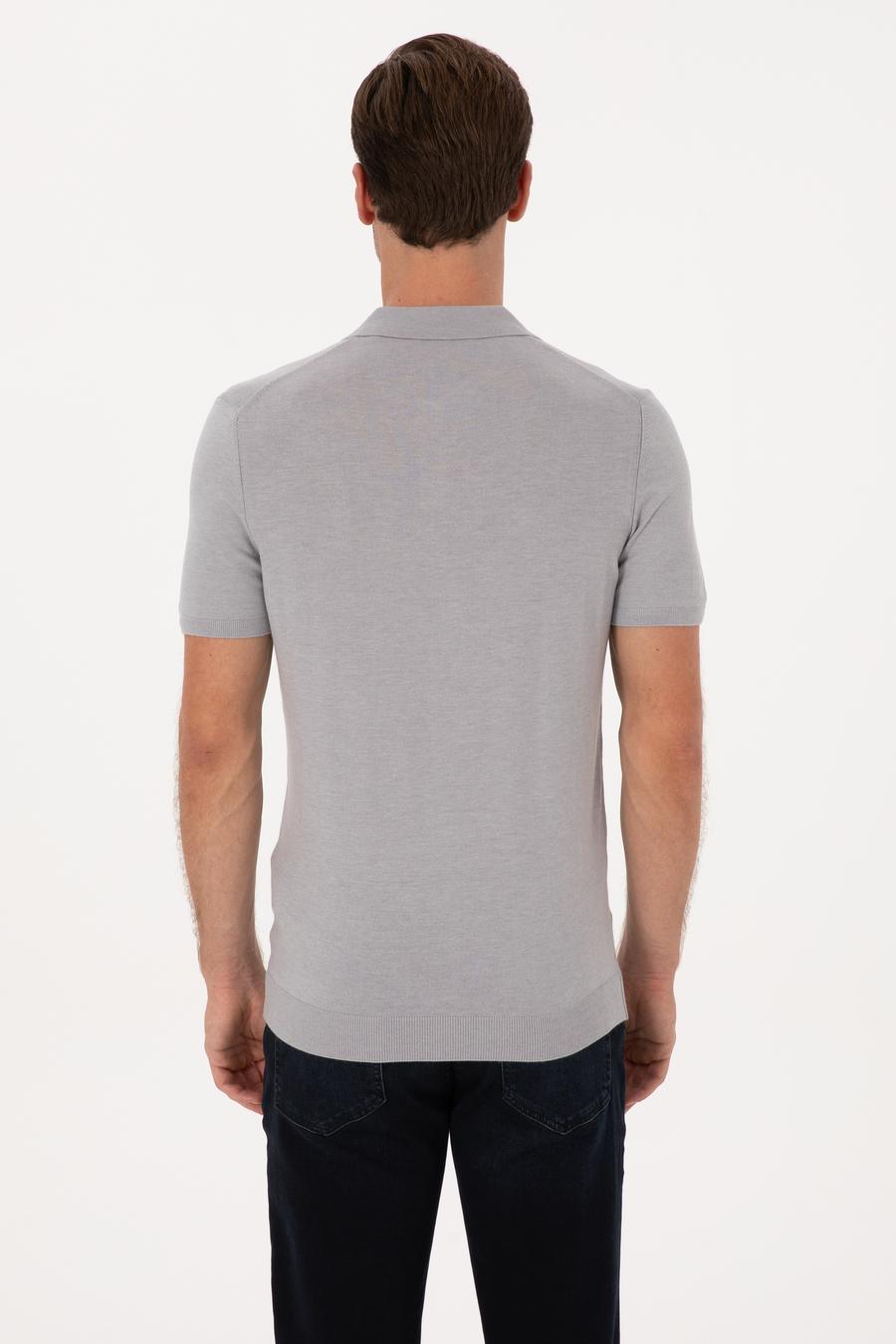 Gri Slim Fit Modal Karışımlı Apaş Yaka Triko T-shirt - 50313020039