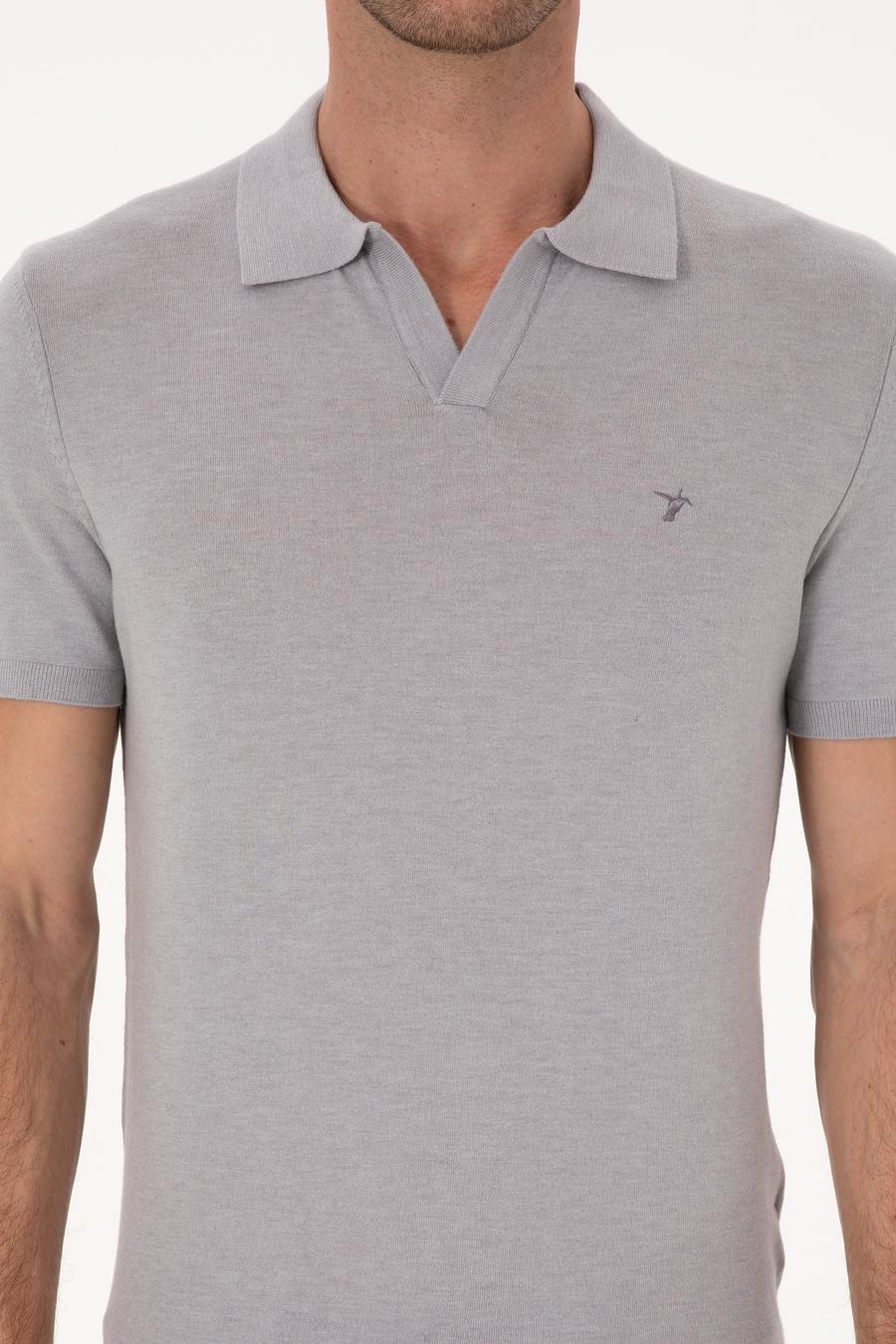 Gri Slim Fit Modal Karışımlı Apaş Yaka Triko T-shirt - 50313020039