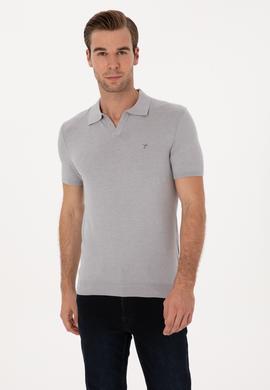 Gri Slim Fit Modal Karışımlı Apaş Yaka Triko T-shirt