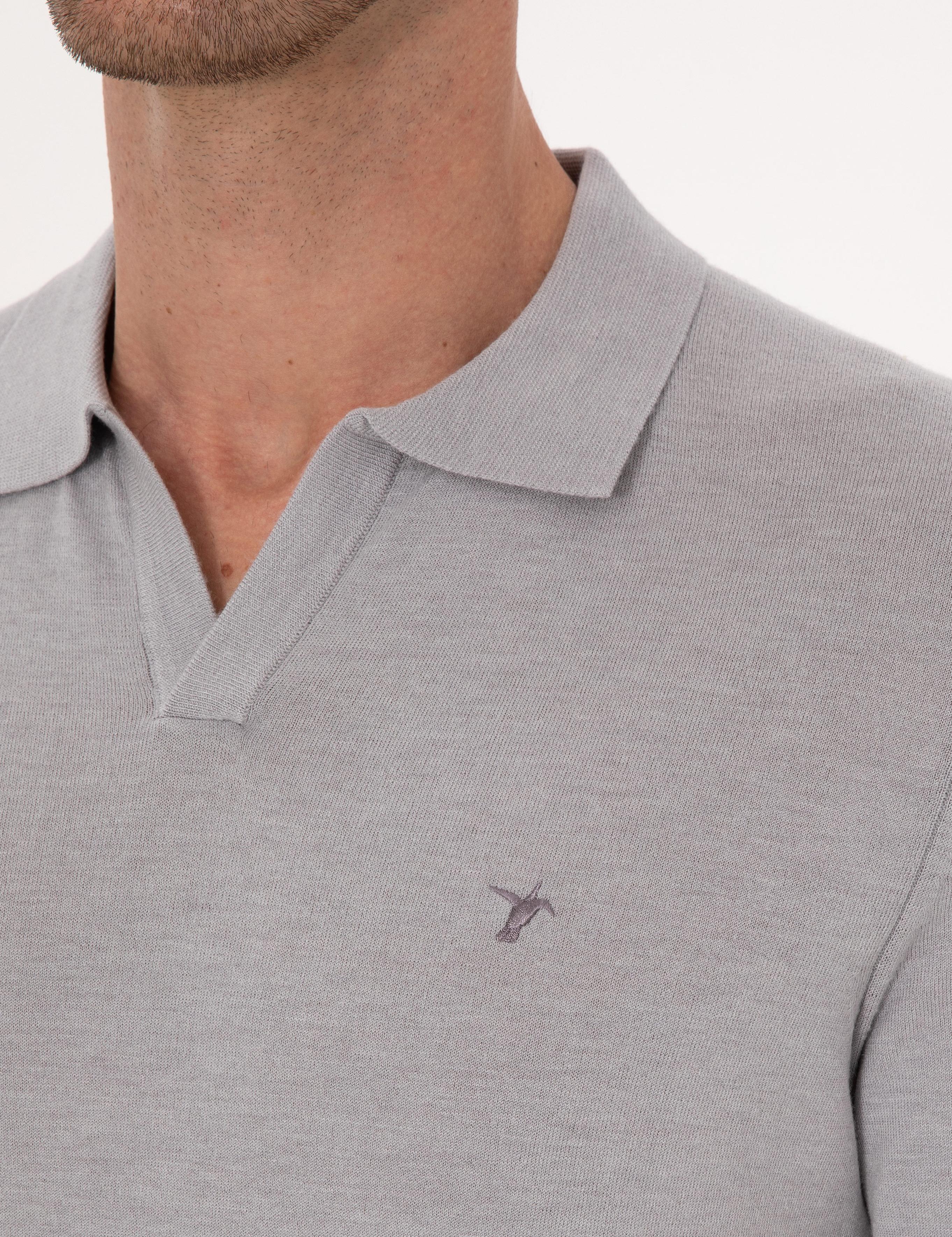 Gri Slim Fit Modal Karışımlı Apaş Yaka Triko T-shirt - 50313020039